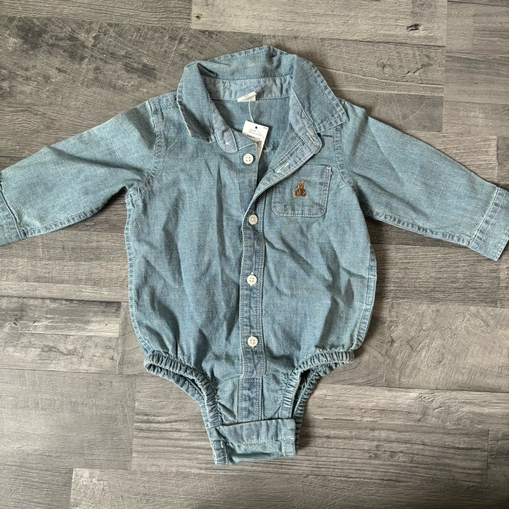 Baby Gap Blue Brannan Bear Pocket Long Sleeve Denim Shirt Baby